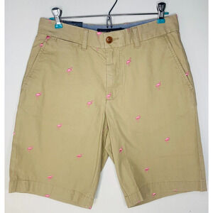 TOMMY HILFIGER Shorts Men 29 Khaki w PINK FLAMINGOS 9.5" Flat Front 7896418 NWT